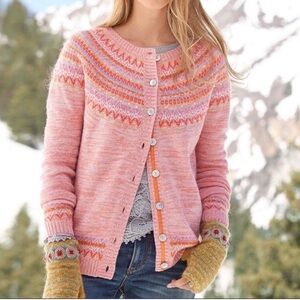 Sundance Novella Women’s Pink Fair Isle Nordic Wool Blend Cardigan Size M